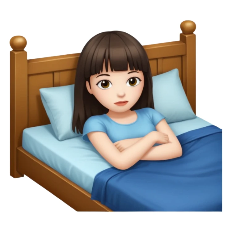 girl with bangs, white skin, lying on a bed sticker