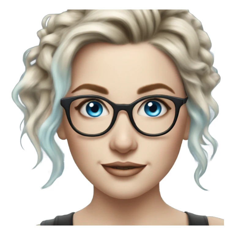Hyper Realistic Balayage pale beautiful tattooed woman with glasses and blue eyes happy  sticker