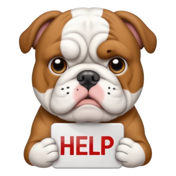 english bulldog holding help sign sticker