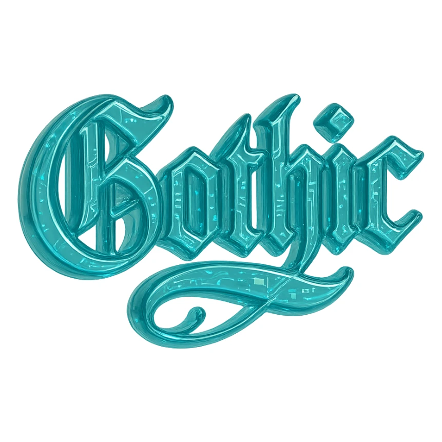 the word 'Gothic' in ornate gothic calligraphy, glossy circuit style sticker