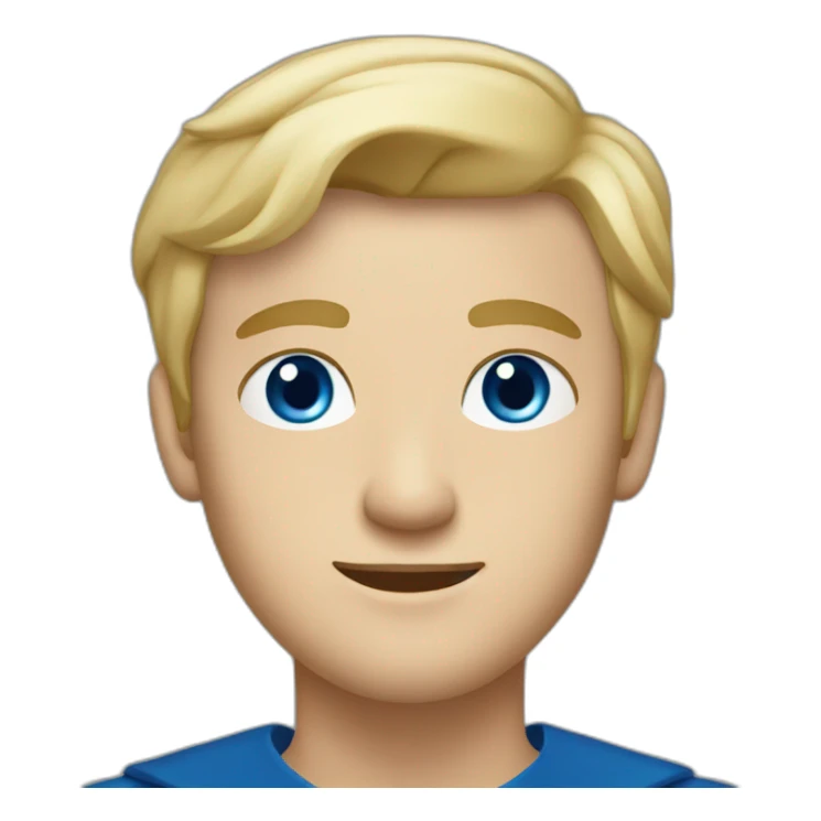 Blonde man with medium short hair, blue eyes, graduation with graduation hat sticker