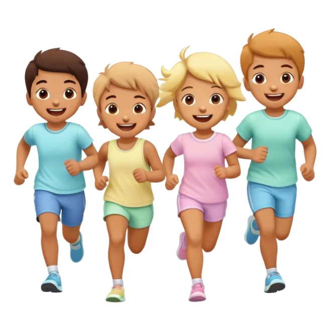 children in pastel clothes run and laugh sticker