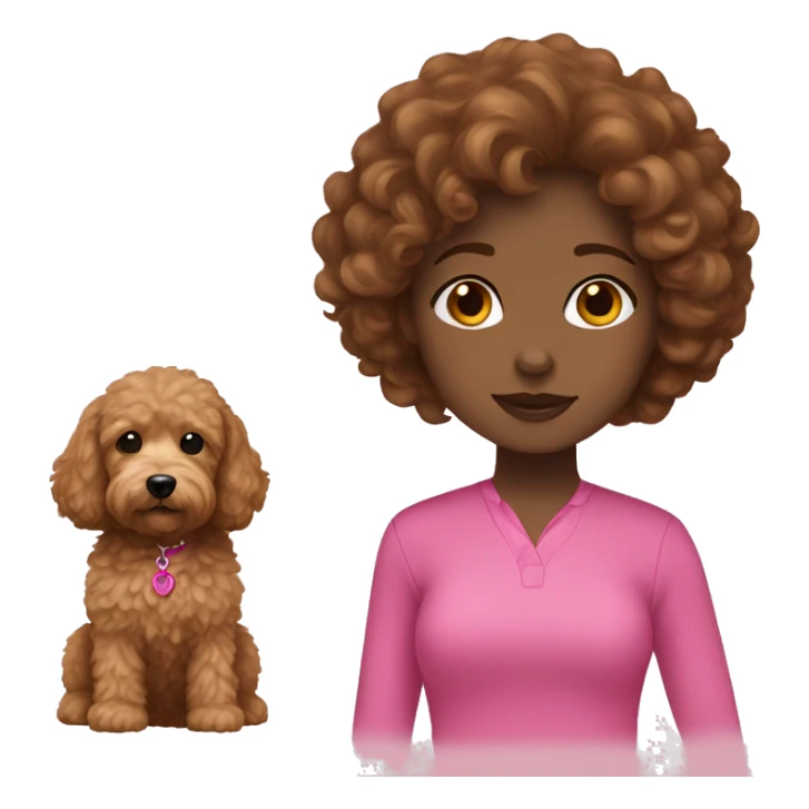 Girl brown hair in pink + mini goldendoodle  sticker