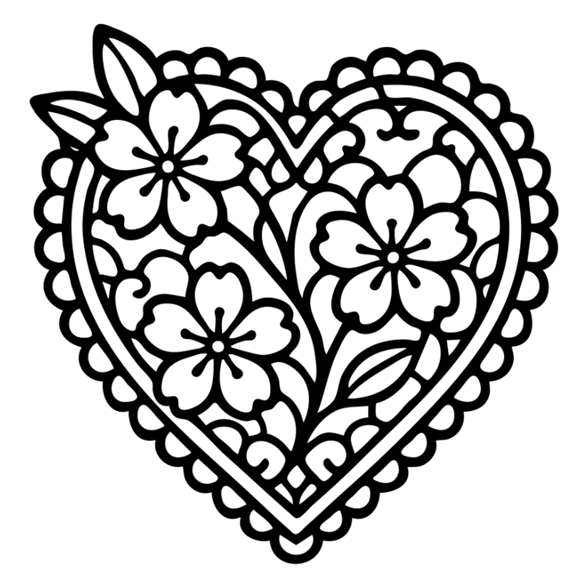 goth sakura heart, intricate lace pattern, sakura blossoms entwined, romantic gothic style sticker