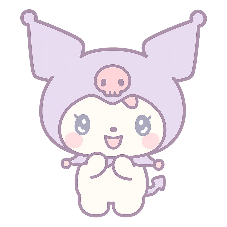 Kuromi character, cute and recognizable style, clean transparent PNG, no background sticker