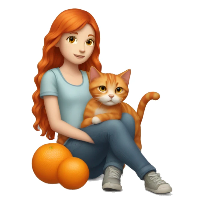 Red haired girl holding an orange cat sticker