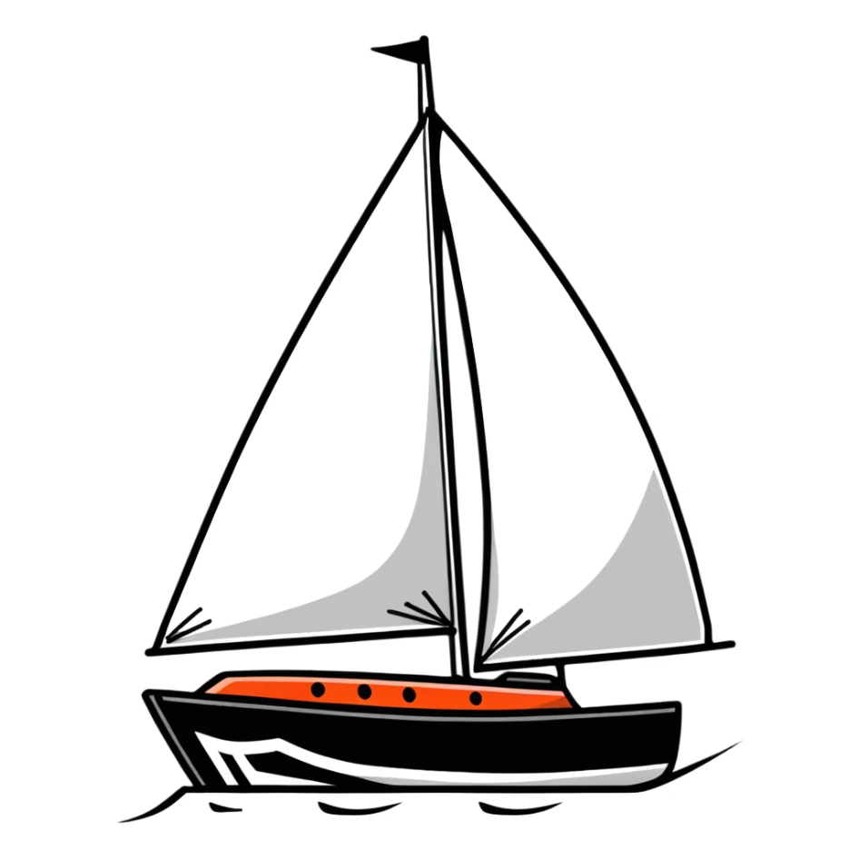sailboat hull with rudder but no sails attached sticker