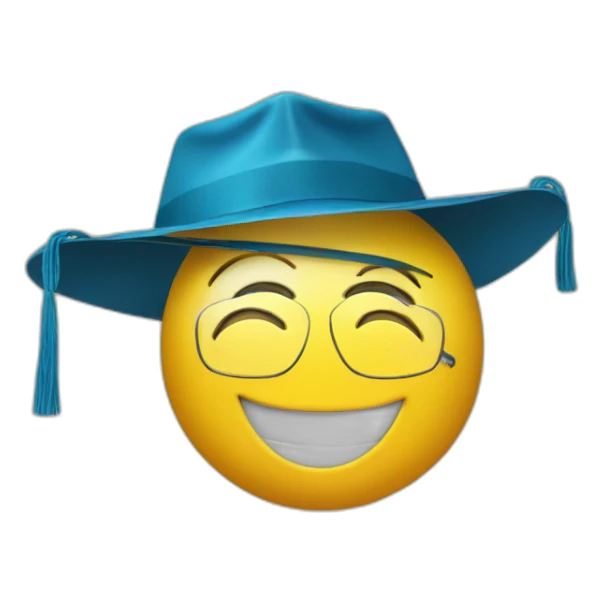 happy yellow emoji head with glasses and with mortarboard on its head sticker