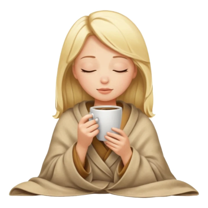 Blonde girl inside a blanket sipping coffee eyes closed sticker