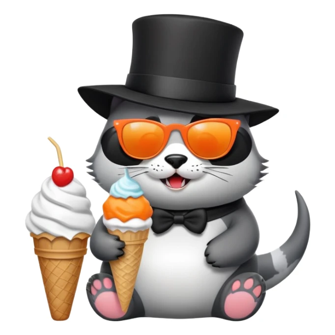Shark with a top hat Panda eating ice cream cat with sunglasses sticker