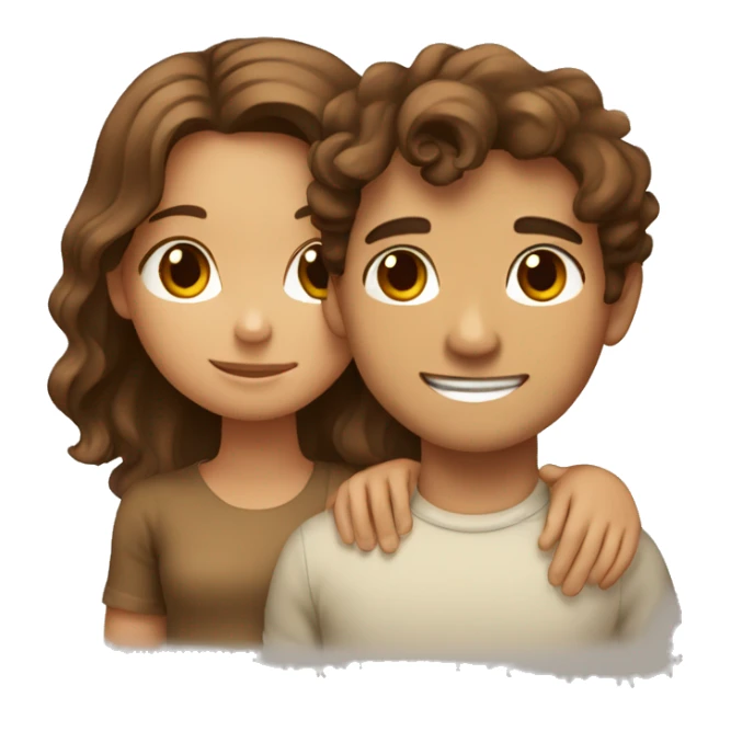 girl with wavy brown hair hugging tan boy with brown hair sticker