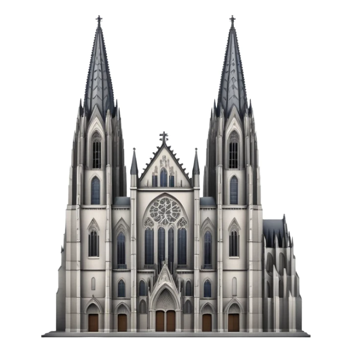 Cinematic Realistic Cologne Cathedral Landmark Emoji, showcasing Gothic architecture rendered with detailed stone textures and majestic, dynamic lighting. two tall  tall towers on the left side and an opening on the lower right sticker