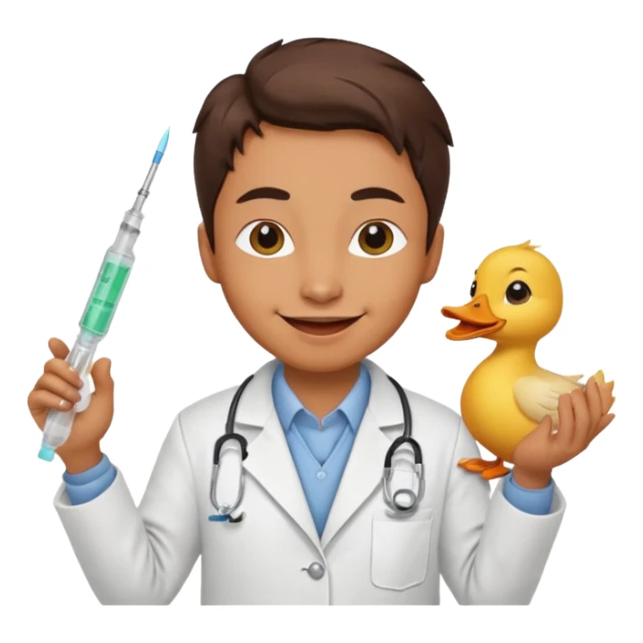 Duck doctor holding syringe and cheerful grin.

 sticker
