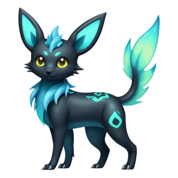 Shiny Ethereal Eldritch Cool Edgy Badass Punky Aural Iridescent Fluorescent Bioluminescent Umbreon-Amaura-Salandit-Vaporeon-Fakémon-fusion (full body) sticker