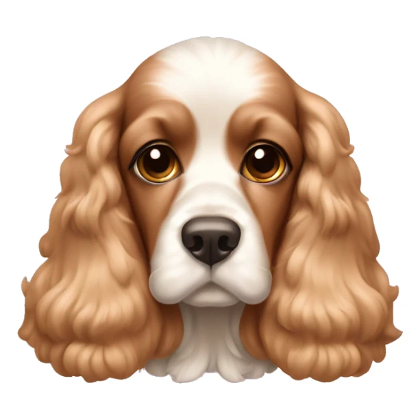 generame un emoji de un perrito cocker spaniel con un moño rosa en la orej sticker