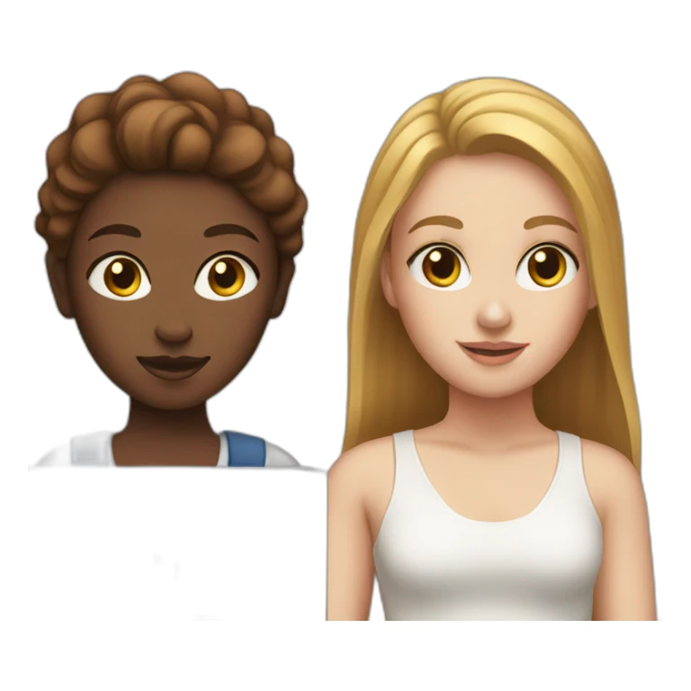 two white girls with brown and кув hair with a MacBook sticker