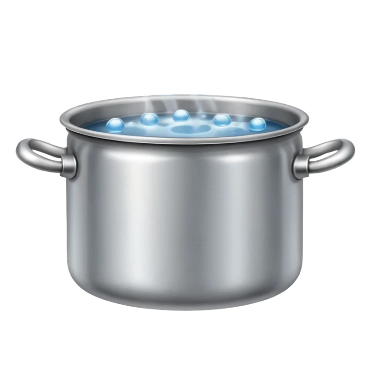 small metal pot filled with boiling water on a stove, visible hot steam and rising bubbles, realistic heat effect, shiny pot surface, bright lighting, clean white background

 sticker