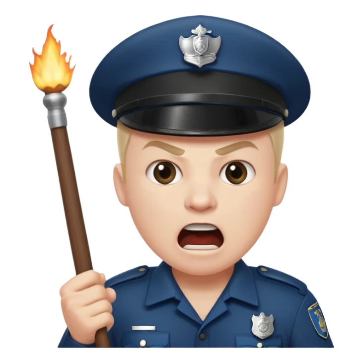 An angry British policeman with a baton in his hands shouts sticker
