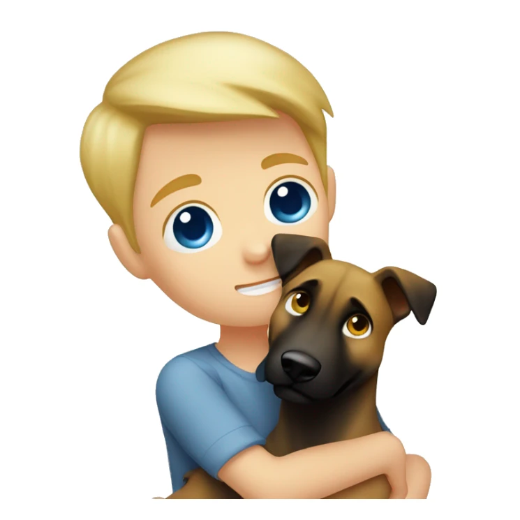 blond boy with blue eyes who hugs his Malinois tightly because he is afraid  sticker