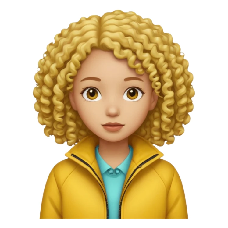 girl with yellow jacket, curly hair sticker