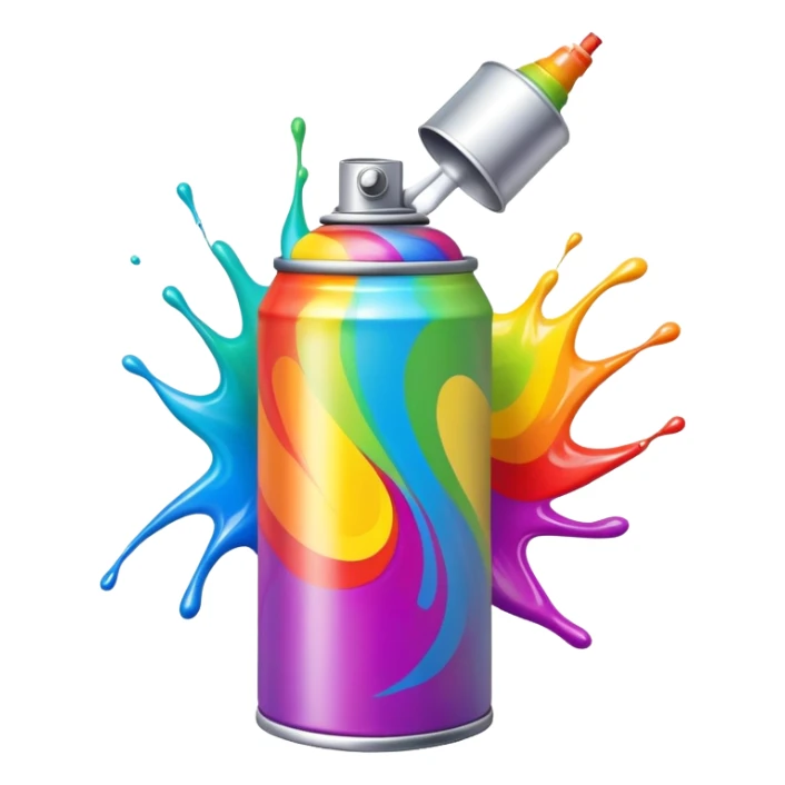 Multicolored spray paint can with vibrant rainbow colors swirled together on the can body sticker