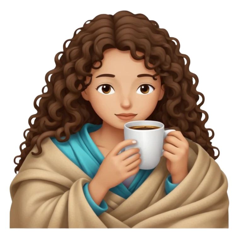 girl brunette Curly long Haití inside a blanket sipping coffee eyes closed sticker