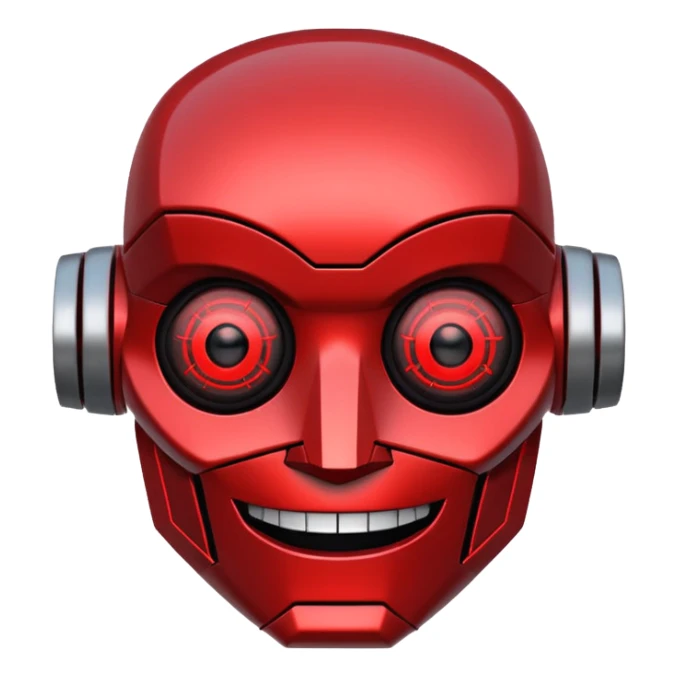 evil robot. Only its head. Very low details, just lines and colors, no need to draw detailed. Make it smile sticker