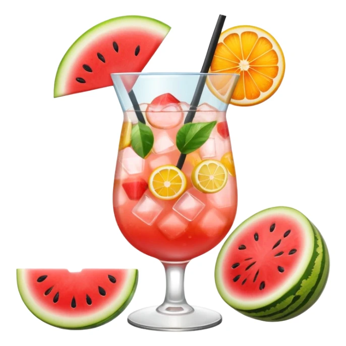 summer cocktail with lemon, watermelon, orange sticker