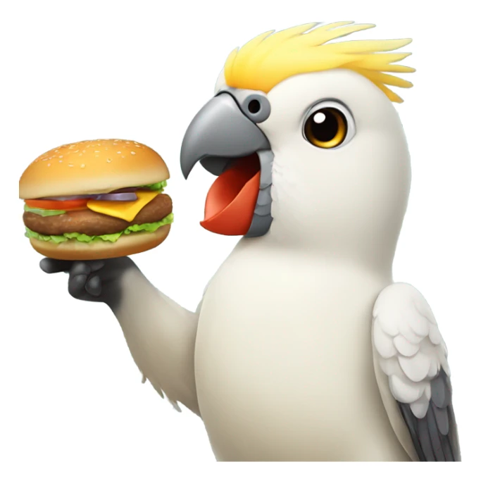 cockatiel bird holding burger in its hands sticker
