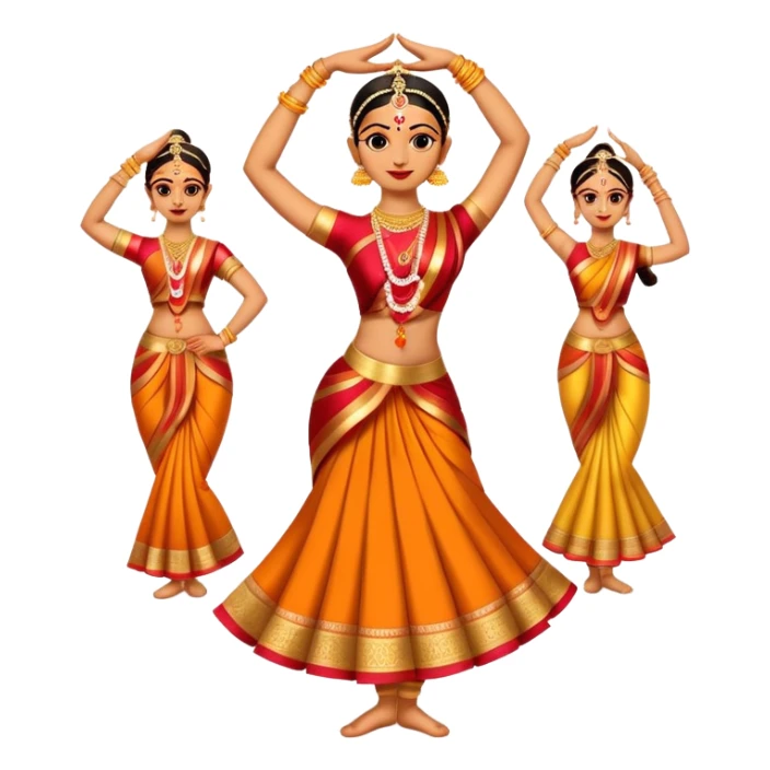 cinematic-realistic-bharatanatyam-dance-emoji,-depicted-as-an-elegant-classical-indian-dance-performance-with-graceful-poses,-intricate-costumes,-and-expressive-hand-gestures,-rendered-with-rich-textures-and-warm-dramatic-lighting sticker