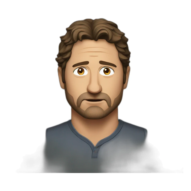 actor gerard butler serious cartoon wearing henley sticker