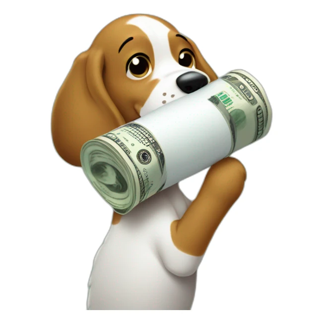 Rolled up dollar, held by snoopy in his hand against his snout sticker