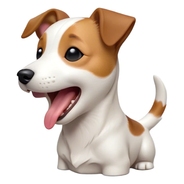 Cinematic Cute Yawning Jack Russell Terrier Portrait Emoji, Head tilted slightly with a dramatic, wide-open yawn, showcasing a compact, energetic form with floppy ears and sleepy, half-closed eyes, a slightly open mouth revealing gentle canine charm, Simplified yet irresistibly adorable features, highly detailed, glowing with a soft, cozy glow, high shine, relaxed yet expressive, stylized with a dash of whimsical canine ease, soft glowing outline, capturing the essence of a drowsy yet affectionate Jack Russell Terrier that appears ready to stretch out and yawn its way out of the screen! sticker