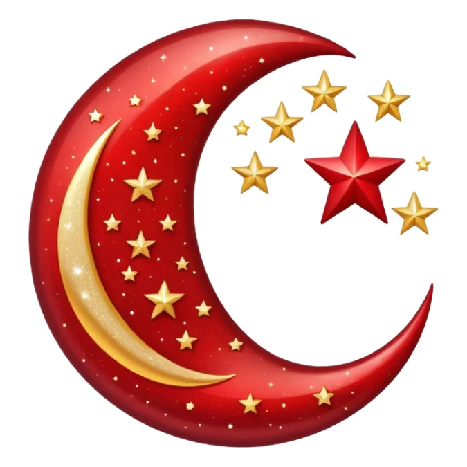 Beautiful sparkly glittery shiny pretty red crescent and stars scenery sticker