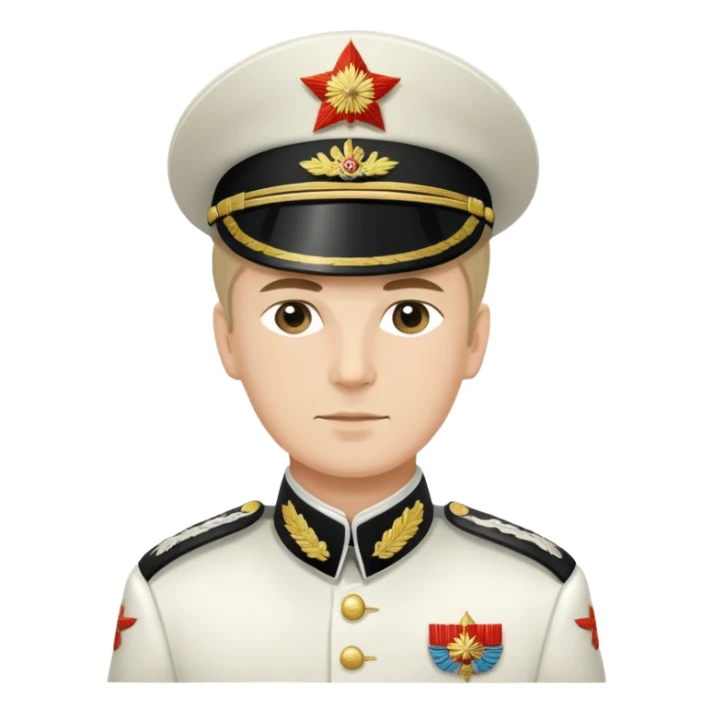 White Army officer from Russian Civil War with white uniform, epaulettes, and traditional military cap sticker