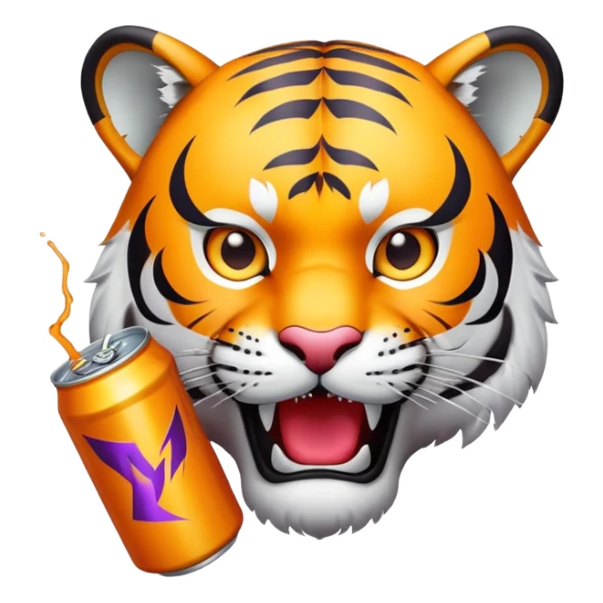 tiger face holding energy drink can for Twitch emote sticker
