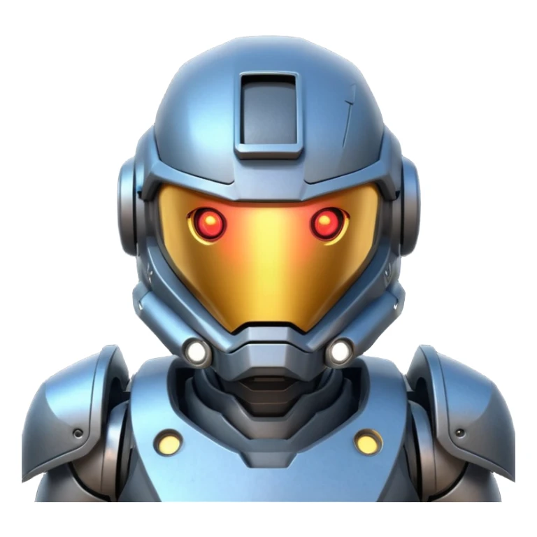 futuristic war robot portrait, head and shoulders only, glowing eyes, detailed helmet faceplate, armor collar, sci-fi metal textures, 3D cartoon, mobile game icon style, clean background, no text, no watermark
 sticker
