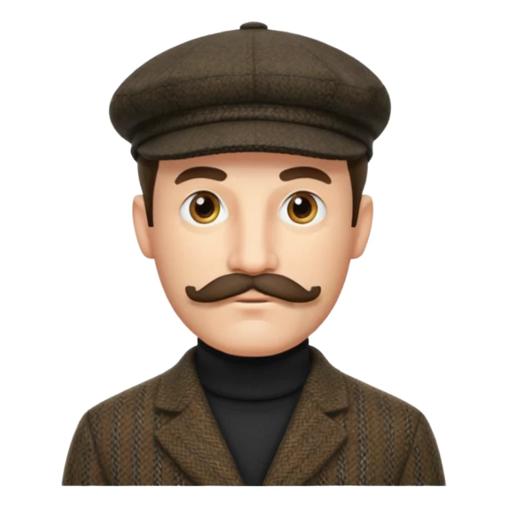 Big mustache sideburns sport coat black turtleneck tweed flat cap squinty eyes sticker