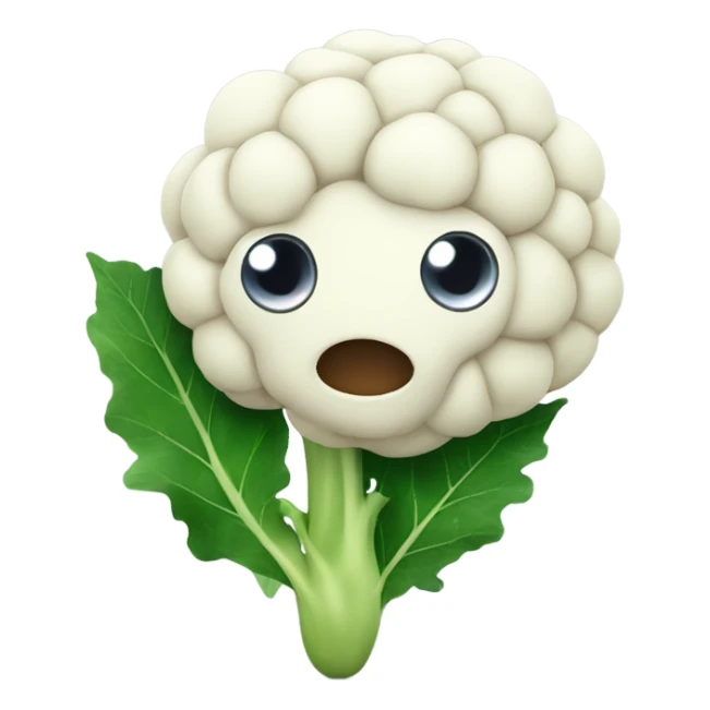 Cauliflower with cute big eyes holding a mirror, surrounded by leaves. sticker