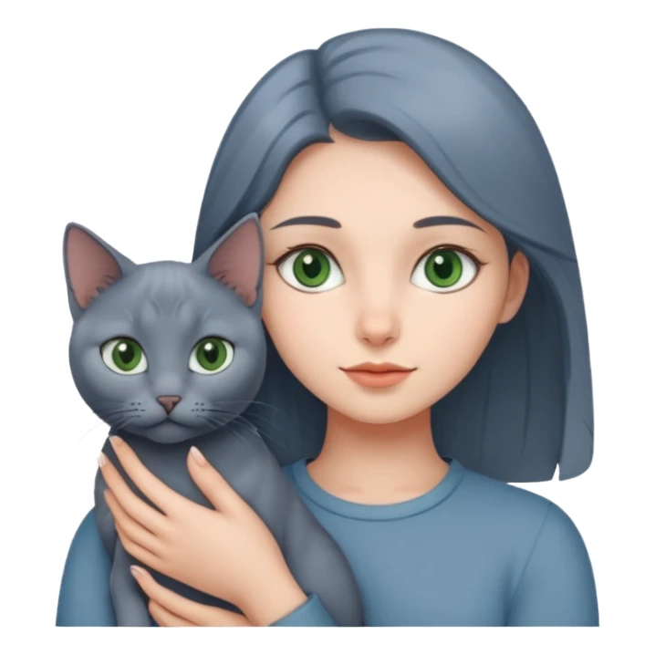 girl holding a russian blue cat with green eyes sticker