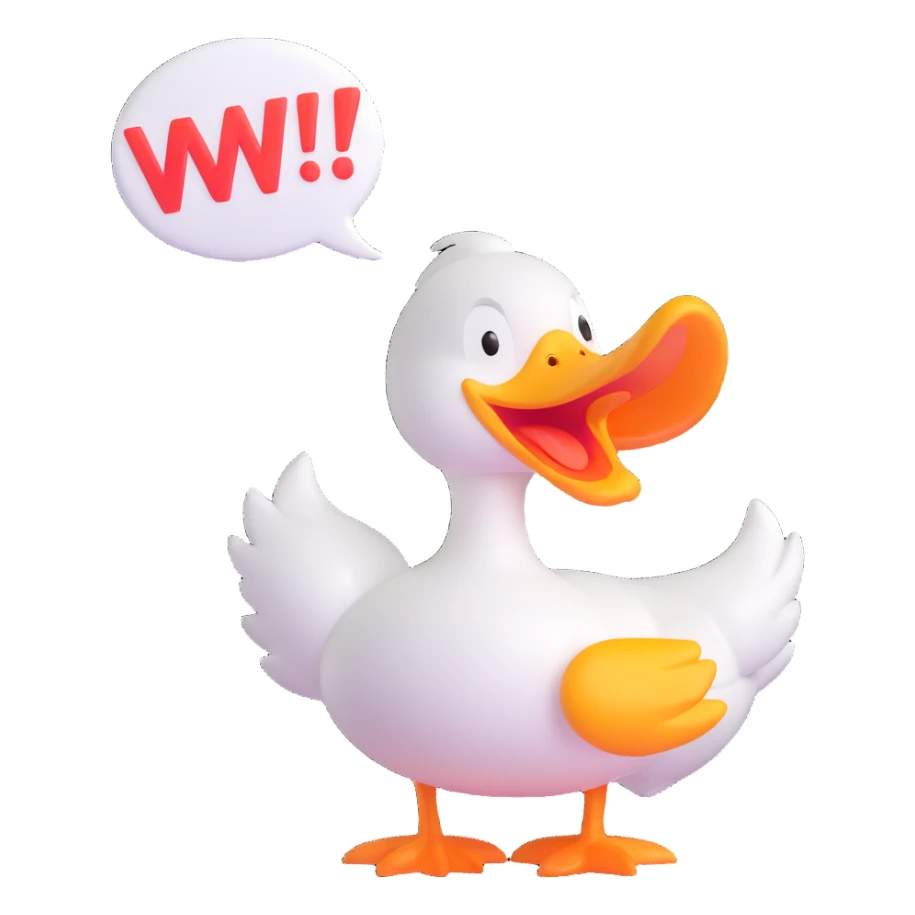 A cartoon-style duck with its beak open, inside a speech bubble it shouts “WAK!” in bold comic-style letters. Fun and expressive, white background sticker