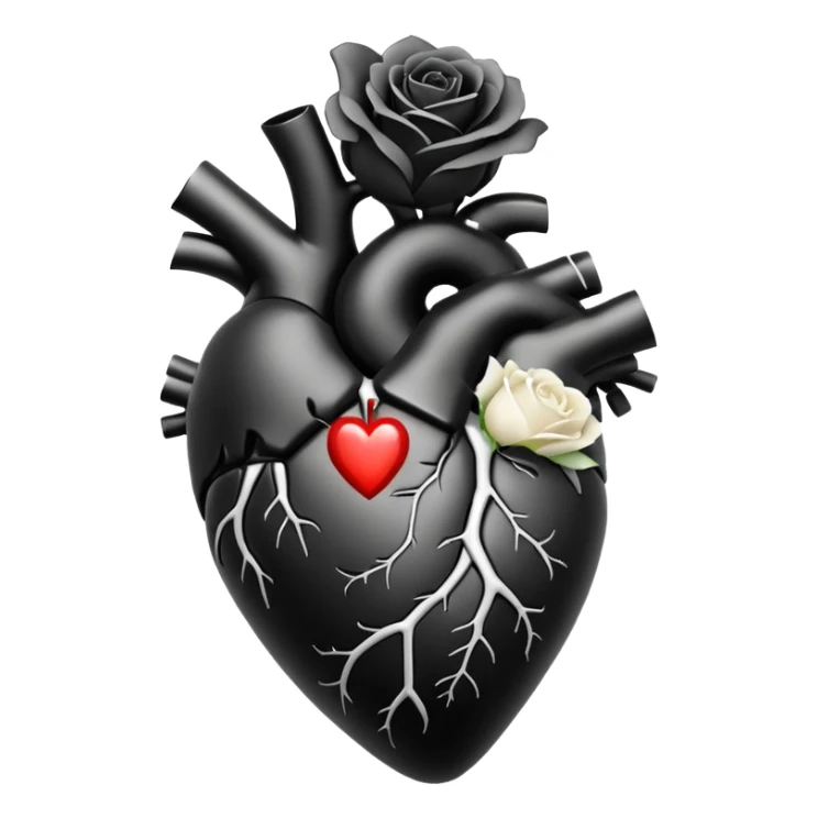 Black anatomical heart with white rose on top without leaves  sticker