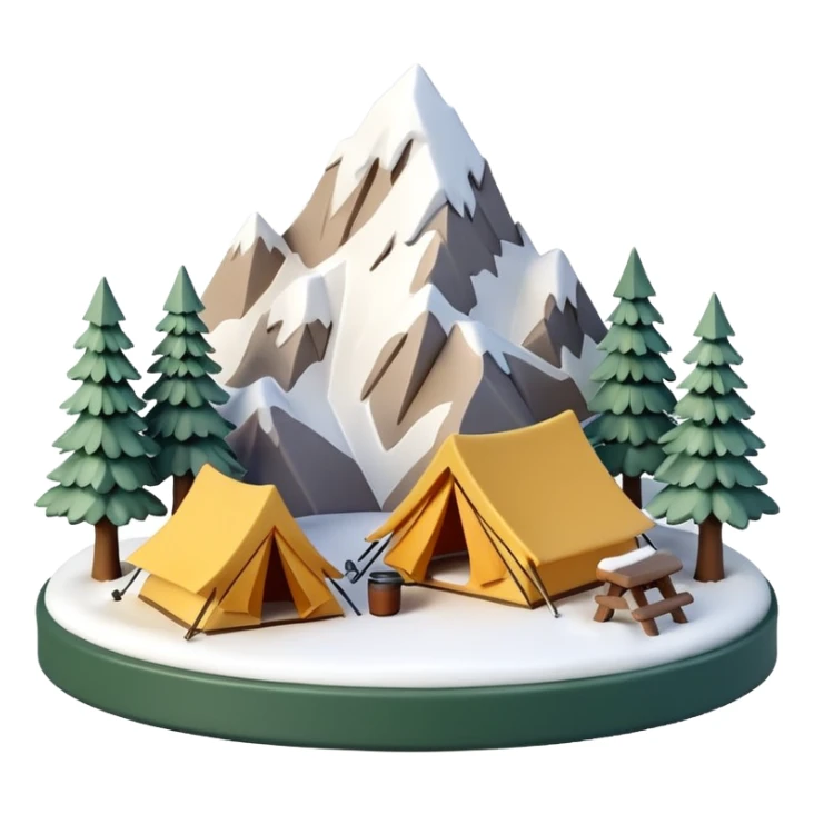 mini diorama of snowy mountains with small camp setup sticker
