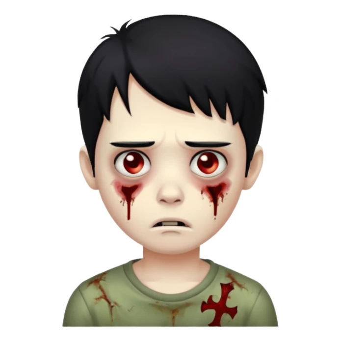 boy zombie with black hair, sad expression sticker