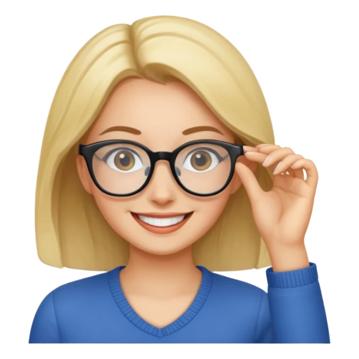 A woman putting on glasses sticker