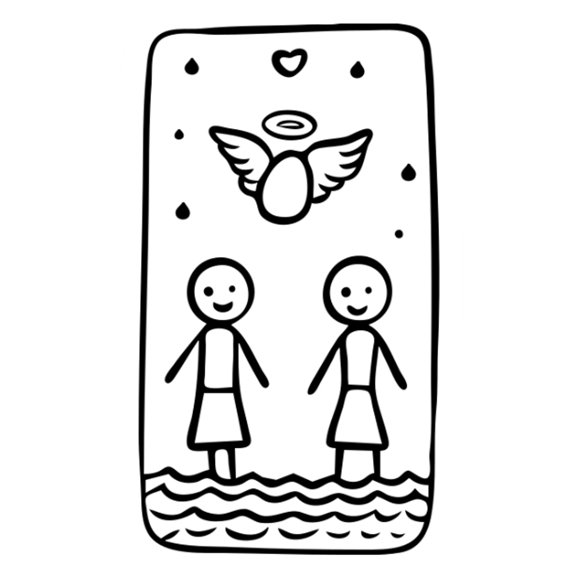 The Lovers tarot card with two figures and angel above sticker