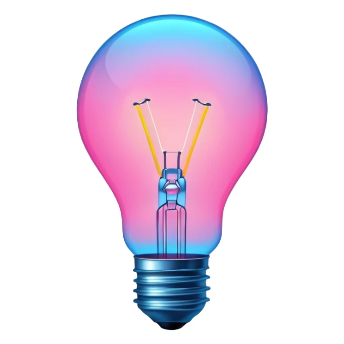 neon lightbulb glowing blue and pink with soft glossy highlight and modern minimal shape sticker