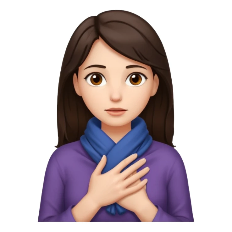 a brunette woman with her hands wrapped fully around her neck sticker