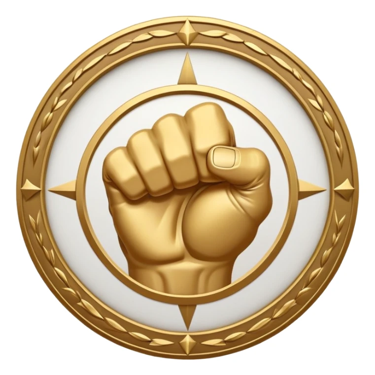 Round emblem symbolizing combat sports, featuring a clenched fist facing forward at the center. The fist is bold and strong, representing power and skill in martial arts. Surrounding the fist are dynamic lines, giving the emblem a sense of motion and energy. sticker