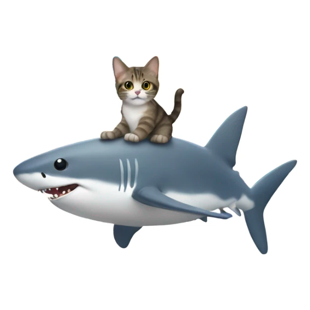 Cat riding a shark in the sky with a rainbow  sticker